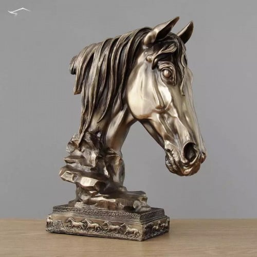 مجسم راس الحصان حجم كبير لون برونزي ارتفاع 43سم وع...
