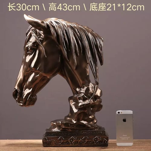 مجسم راس الحصان حجم كبير لون برونزي ارتفاع 43سم وع...