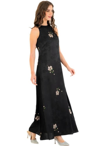 فستان حرير - فلاورد أبيض