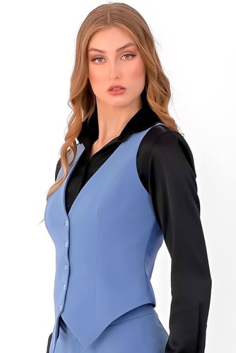 سلڤر طقم سديرية - أزرق