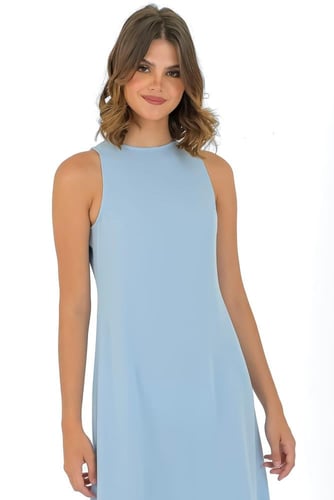 فستان حرير مطفي - سماوي