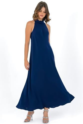 فستان حرير مطفي - كحلي