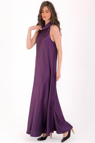 فستان حرير لمعة - باذنجاني