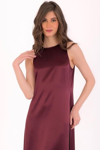 فستان حرير لمعة - برغندي