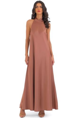 فستان حرير لمعة - كراميل