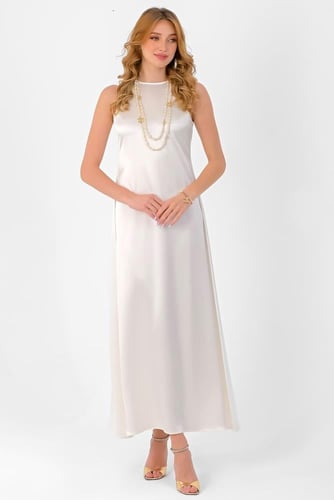 فستان حرير لمعة - أوف وايت