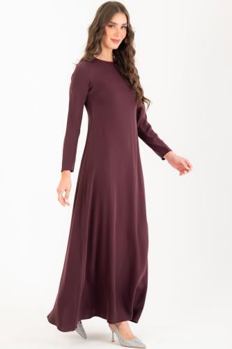 فستان حرير مطفي بأكمام - بني