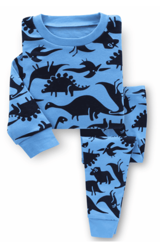 بجامة قطنية باللون الازرق مزينة في رسم ظلال ديناصو...