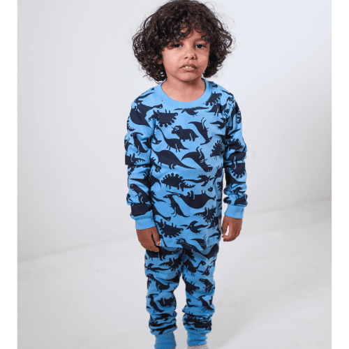 بجامة قطنية باللون الازرق مزينة في رسم ظلال ديناصو...