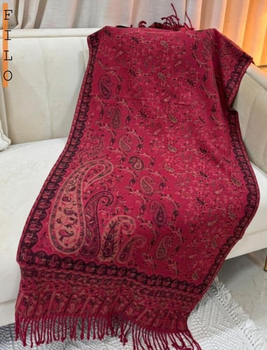 شال كشميري صوف - أحمر