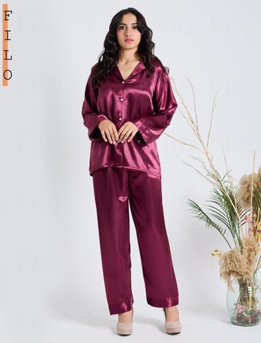 طقم بجاما قطعتين - عنابي