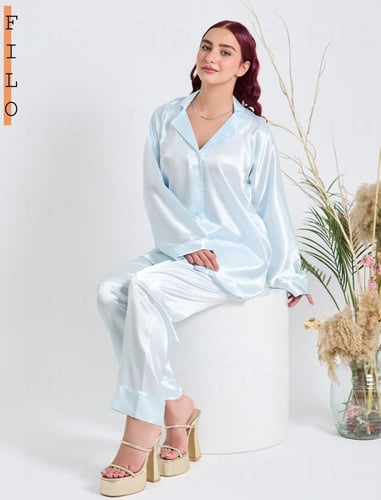 طقم بجاما قطعتين - سماوي