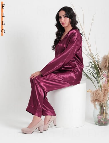 طقم بجاما قطعتين - عنابي