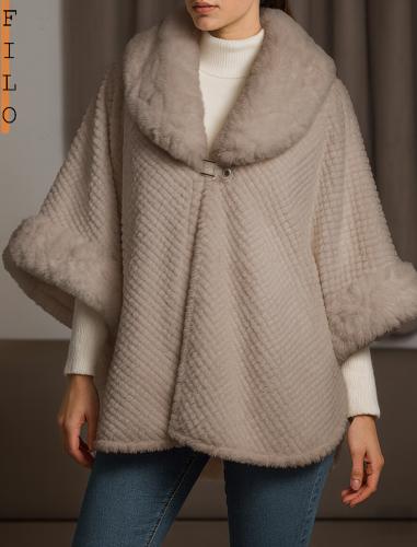 كاب فرو فاخر (Faux Fur Cape)-كاكي