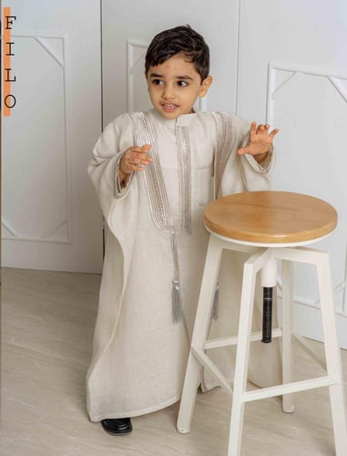 بشت وثوب لنن ملكي -بيج رملي