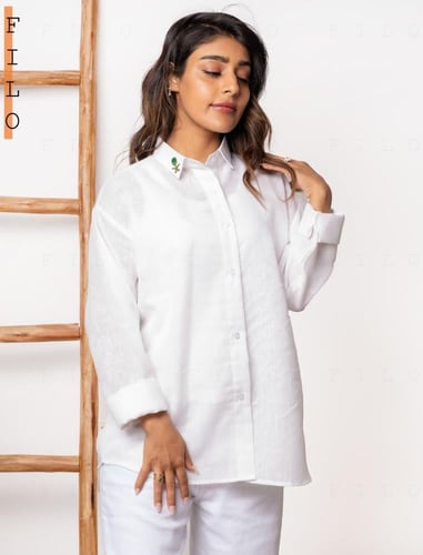 قميص كتان كم طويل بصمة (سكري)