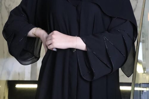 عبايه قماش نواعم كوري - كريستال فرنسي اسود