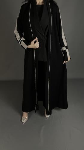 عبايه قماش كريب كوري اسود - كتان بيج