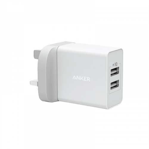 انكر شاحن جداري 24 واط بمنفذين USB للشحن - ابيض