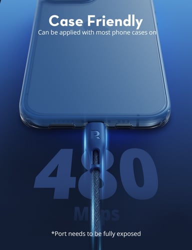 راف باور كيبل لايتننق 1.2 متر نايلون - ازرق