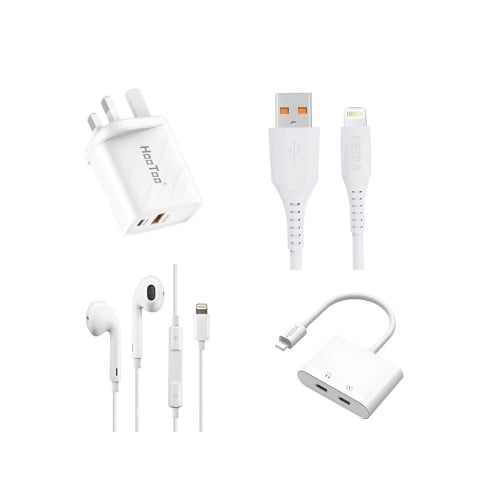 عرض سماعة ايفون وفيش جداري وتوصيلة منفذين و2 كيابل