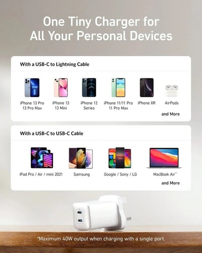 انكر - شاحن جداري انكر نانو برو بقوة 40 واط بمنفذي...