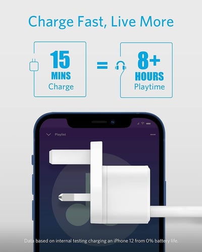 انكر - شاحن جداري بيدي تقنية الشحن السريع 20واط