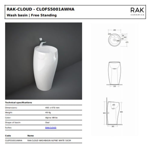 مغسلة قطعة واحدة كلاود