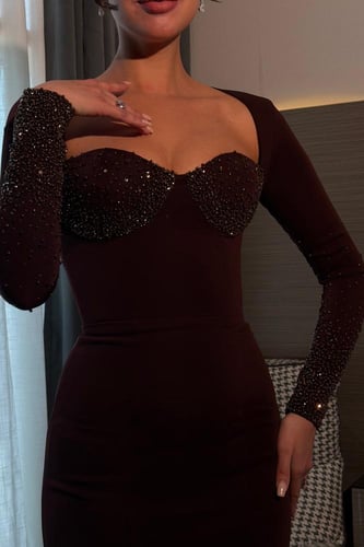 فستان كريب بني مع شك