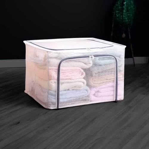 شنطة تخزين ملابس قابلة للطي مع إطار ستيل ونافذة شف...