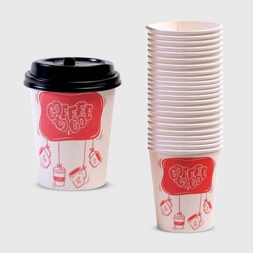 أكواب ورقية برسومات بغطاء - ربطة 15 كوب