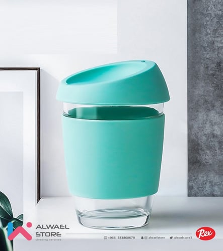 كوب قهوة زجاجي بغطاء سليكون