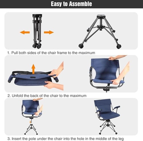كرسي صيد قابل للطي مع مسند للذراع 360 درجة،