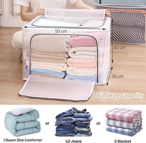 شنطة تخزين ملابس قابلة للطي مع إطار ستيل ونافذة شف...
