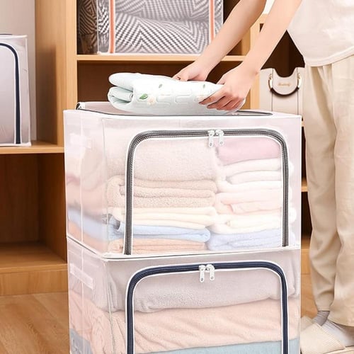 شنطة تخزين ملابس قابلة للطي مع إطار ستيل ونافذة شف...