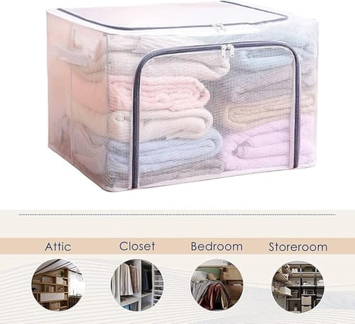 شنطة تخزين ملابس قابلة للطي مع إطار ستيل ونافذة شف...