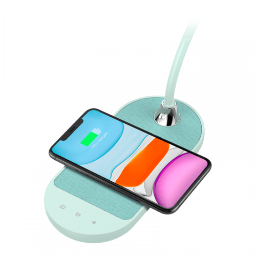 شاحن لاسلكي موماكس مع إضاءة بذراع مرن أخضر