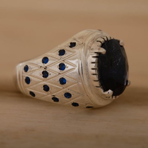 خاتم رجالي حجر الزفير الطبيعي واحجار الزركون