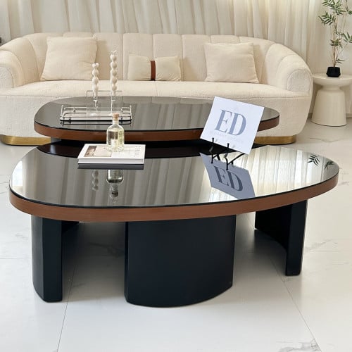 طاولة متداخل خشب اسود زجاج