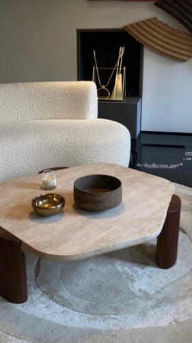 طاولة رخام ترافينتو مع ارجل خشب