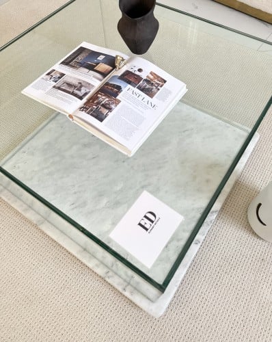 طاولة زجاج+ رخام شكل حديث