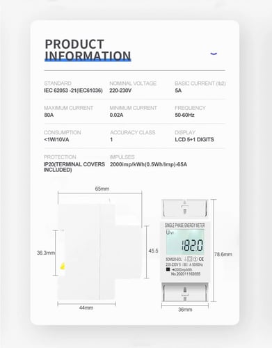 عداد 80 امبير AC230/60Hz يقيس استهلاك الطاقة بالكي...
