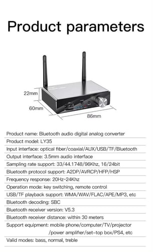 محول صوت بلوتوث 5.3 6 في 1، DAC، تشغيل USB/TF، مدى...