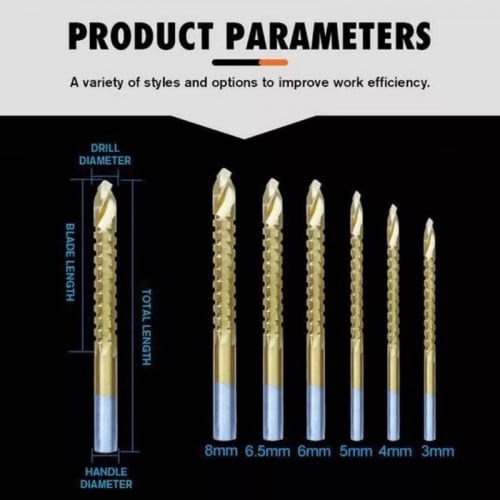 6 قطع طقم ريش دريل كوبلات 3-4-5-6-6.5-8 مللي متر،...