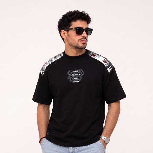 تيشيرت رجالي قطني لون اسود اوفر سايز