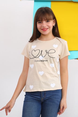 تيشيرت بناتي قطني مطبع تصميم لوف