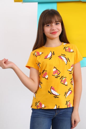 تيشيرت بناتي قطني مطبع تصميم بطيخ