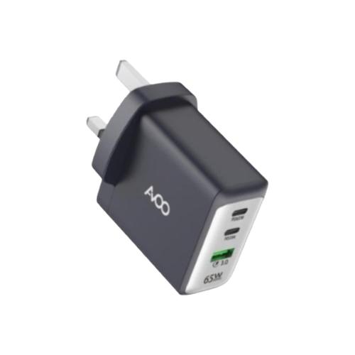 شاحن منزل فائق السرعة 65 وات، 3 منافذ احدهم منفذ U...