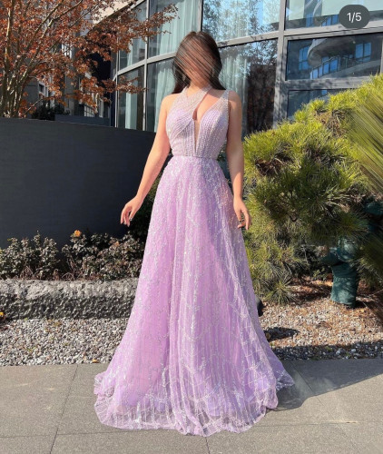 فستان موف بدون اكمام