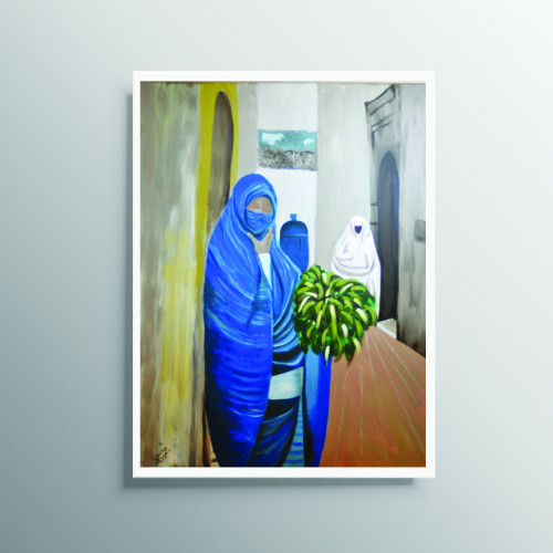 الوحة مرسومة امرأة بخمار